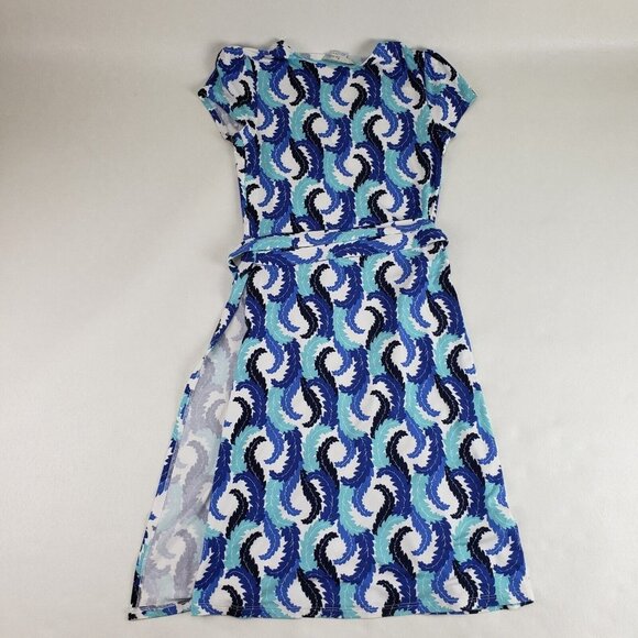 Boden Leaf Print Wrap Dress Blue Womens 4 R V Neck Short Sleeve Knee Length - Picture 6 of 11